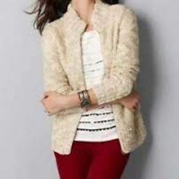 LOFT Cream Chunky Knit Zip Front Cardigan Sweater